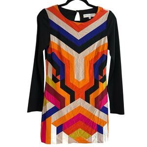 TRINA TURK Multicolor Geometric Pattern Long Sleeve Mini Dress Stretchy - Sz 2